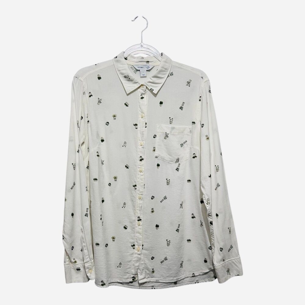 Old Navy Women’s Plant Print Button Down‎ Shirt L Cottagecore Casual